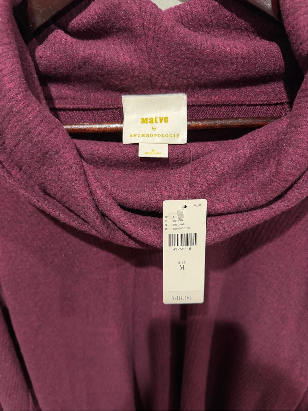 Anthropologie Draped Cowl Neck Sweater - Burgundy - Picture 3 of 4